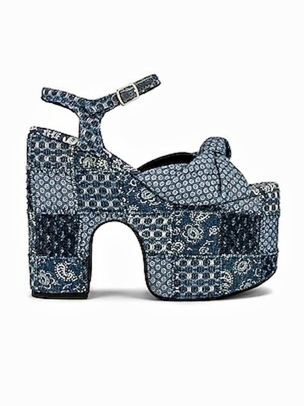 Risky Business Platform Sandal in Blue Denim Patchwork JEFFREY CAMPBELL
